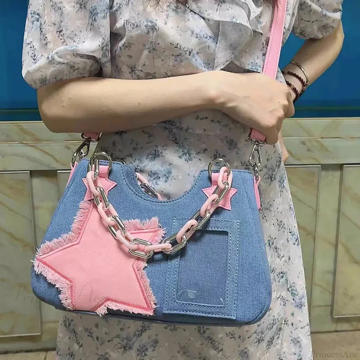 Diamond Silver Leather Crossbody Shoulder Bag