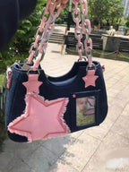 Diamond Silver Leather Crossbody Shoulder Bag