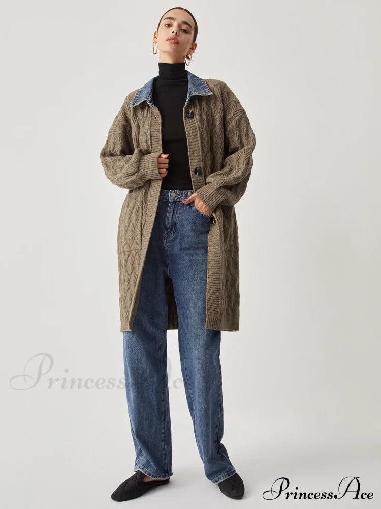 Diamond Stitch Graceful Knitting Longline Cardigan