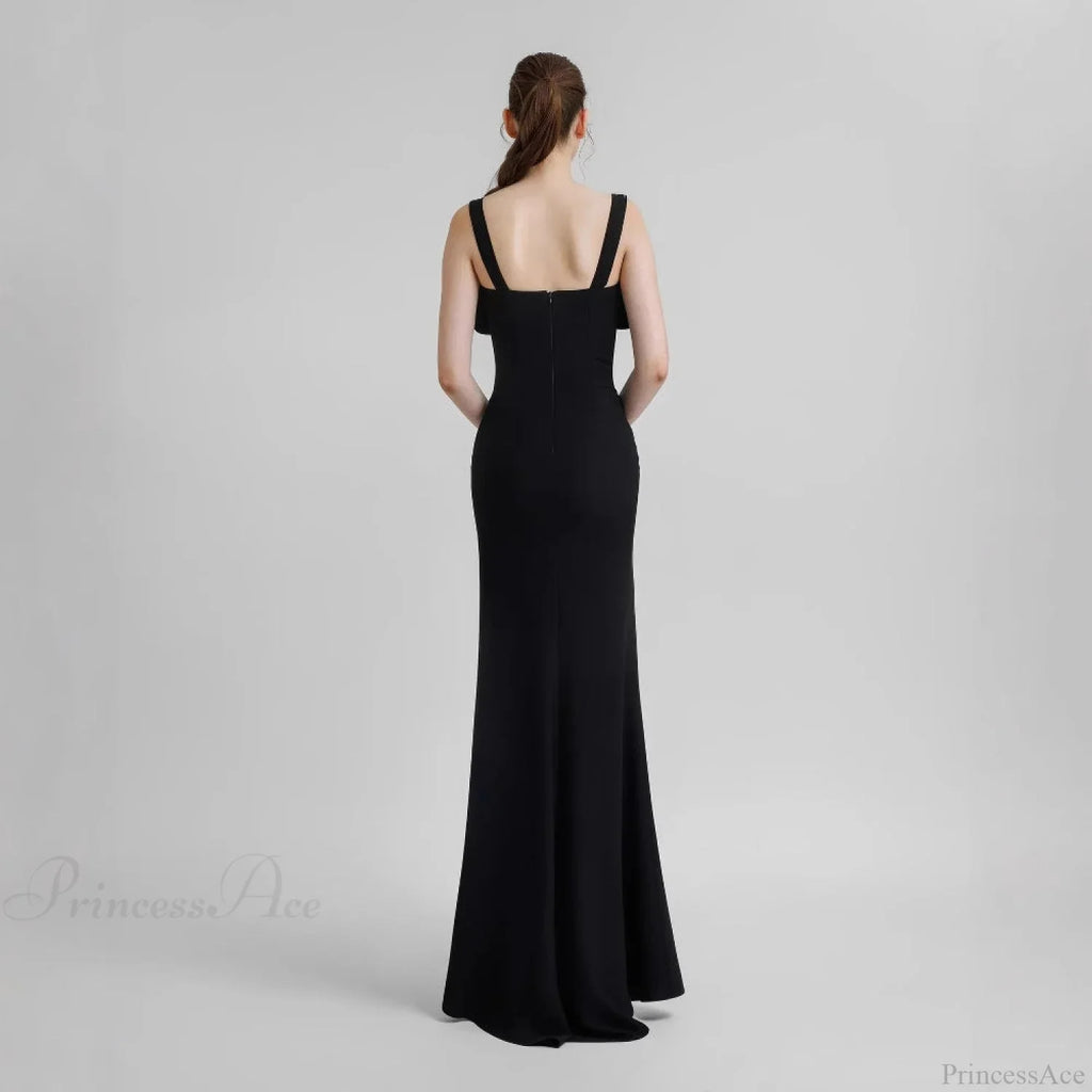Diamond Strap Bow Slit Elegant Prom Dress