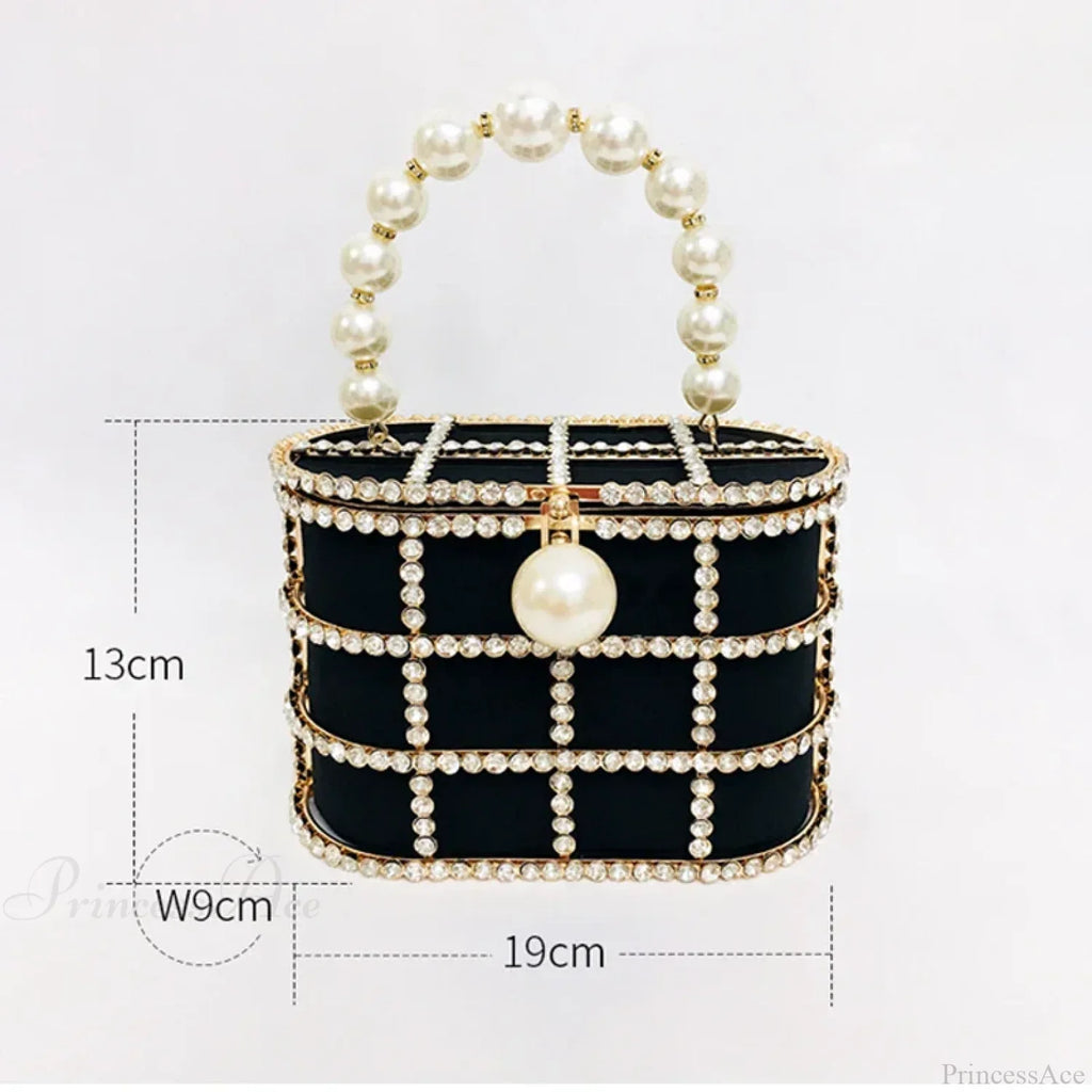 Diamonds Basket Clutch Luxury Pearl Beaded Wedding Party Evening Bag