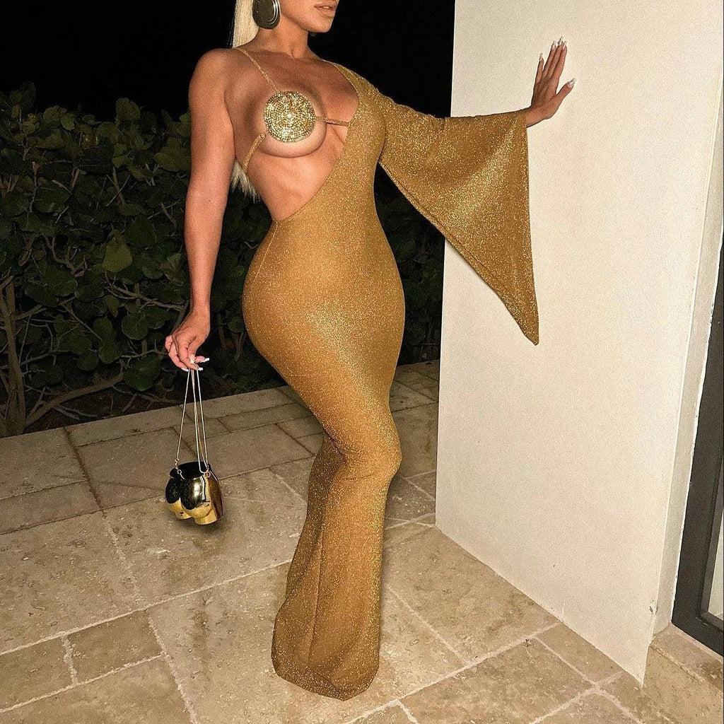 Clubbing Vibe Sparkly Rhinestone Bra Maxi Dress