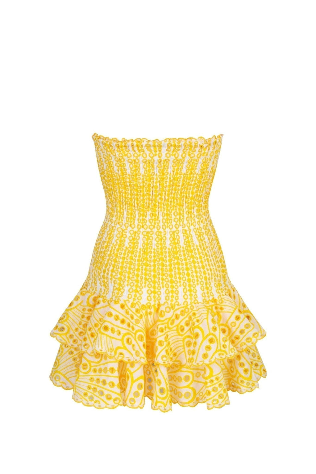 Ornella Statement Strapless, Figure Hugging Mini Dress with Embroidered Lace Elevated Occasion Wear