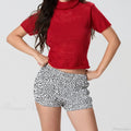 Dot Print Ruched Elastic Waist Short