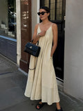 Apricot Double Layers V-Neck Long Dress