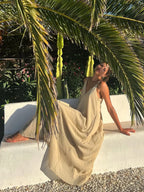 Apricot Double Layers V-Neck Long Dress