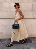 Apricot Double Layers V-Neck Long Dress