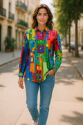 Geometric Print Classic Button-Up Shirt _ Versatile Work-to-Weekend Style