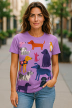 Animal Print Dog Pattern Casual Short Sleeve T-Shirt _ Light Purple Fun for Summer!