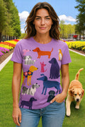 Animal Print Dog Pattern Casual Short Sleeve T-Shirt _ Light Purple Fun for Summer!