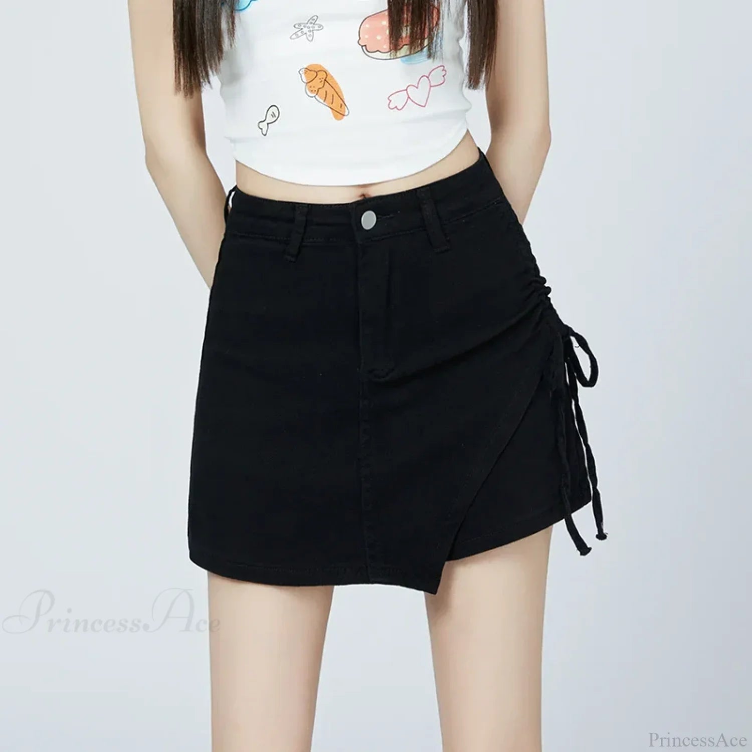 Drawstring Khaki Casual Skirt