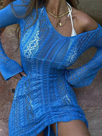 Drawstring Ruched Knit Mini Dress