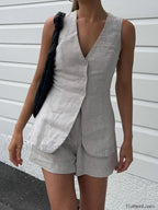 Drawstring Split Casual Shorts Set