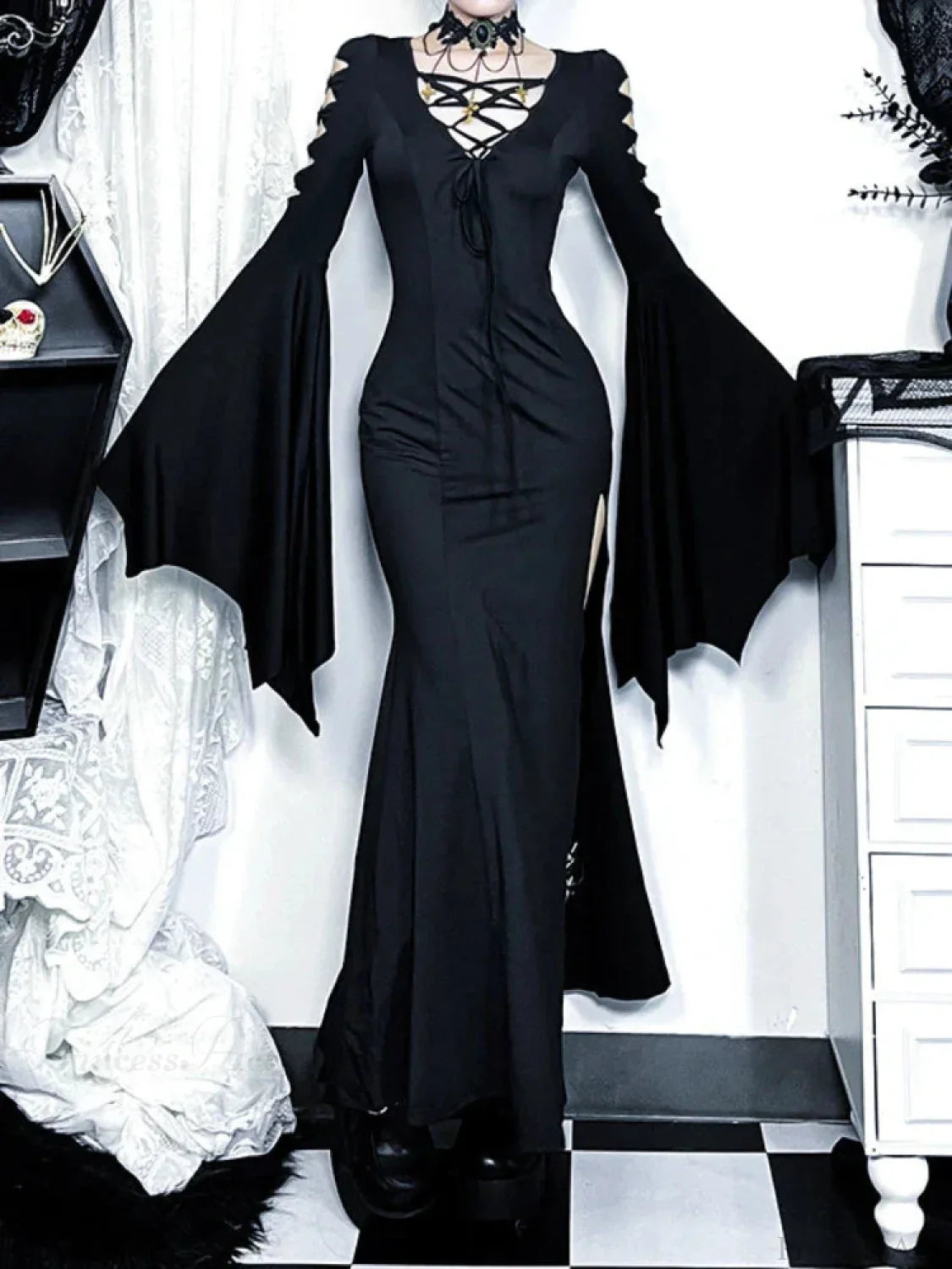 Dress Hollow Blaze Sleeve Tall Waist Maxi Garb