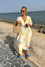 Yolaina Chic Printed Linen Midi Dress Silhouette Collection
