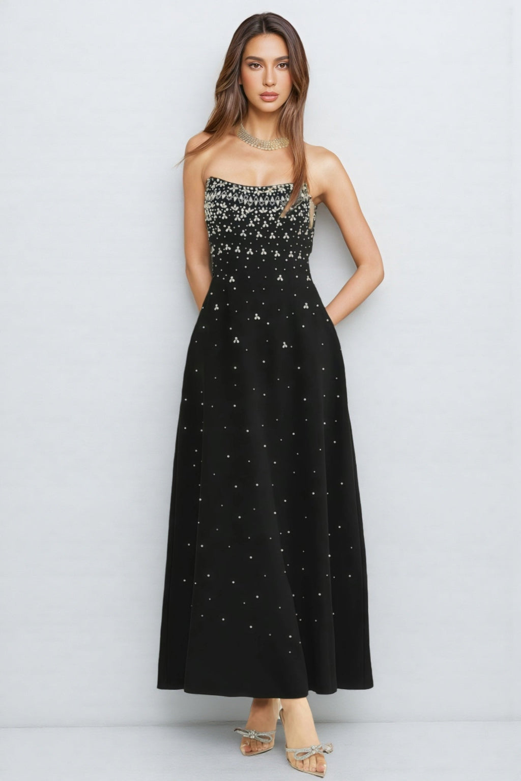 Evrona Bustier Diamonds Maxi Dress