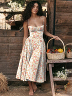 Soft Pink Corset Dress Spaghetti Strap Backless Pleated Cottagecore Midi Dress 2026