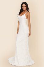 Long Sleeveless Cathedral Train Formal Dress