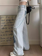 Blue Butterfly High Rise Wide Leg Jeans