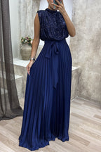 Party sequin pleated lace-up dress