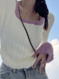 Contrast Color Splice Trumpet Sleeve Slim Sweater