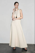 Linen Look Sleeveless Round Neck A-Line Tank Maxi Dress