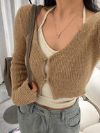 Contrast Color Halter Two Piece Long Sleeve Knit