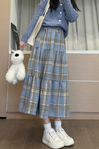 Wool Blend Tiered Plaid Skirt