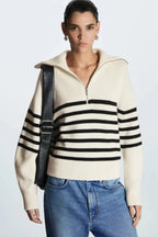 Fashion Wool Blend Open Collar Sweater
