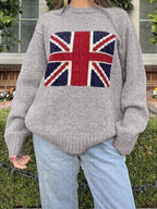 Flag Jacquard Crew Neck Pullover Sweater