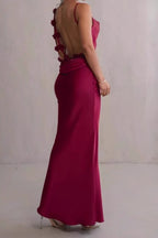 Satin Cowl Neck Spaghetti Strap Bodycon Maxi Dress