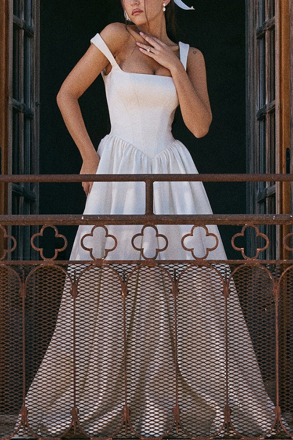 Kara Premium Wide Straps, Corset, Solid Color Maxi Dresses, White Statement Occasion Edit