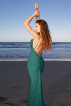 Spaghetti Strap Cowl Neck Ruched Bodycon Maxi Dress