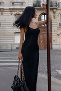 Satin Spaghetti Strap Scoop Neck Backless Slip Maxi Dress