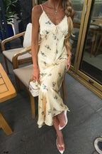 Elegant Spaghetti Strap Maxi Floral Dress