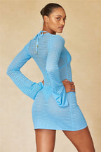 Sexy Cut Out Sheer Knit Beach Cover Up Mini Sweater Dress