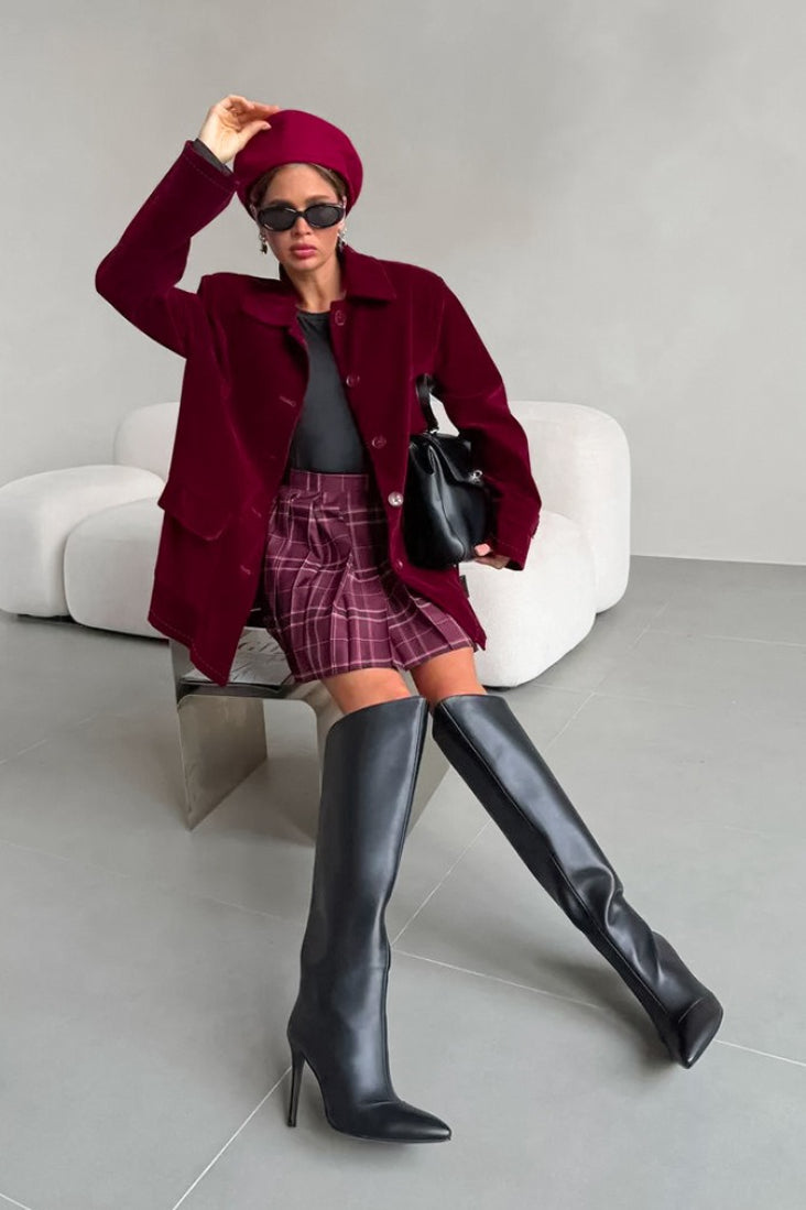 Vintage Style Velvet Wine Colored Coat