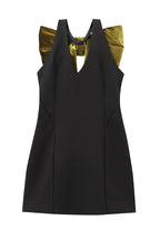 Oversized Velvet Bow Shoulder Open Back Sleeveless Mini Dress