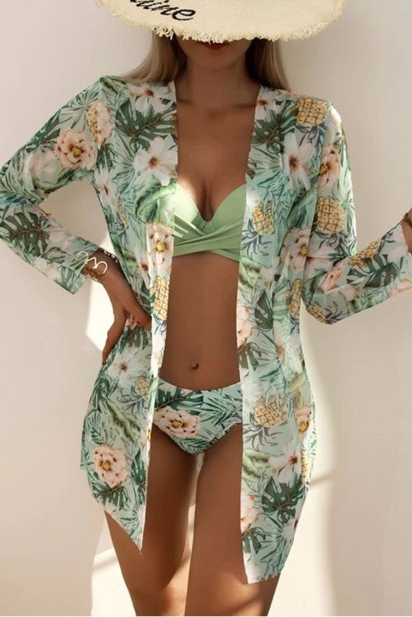 | Tropical Print Wrap Underwire Bikini with Cover-Up