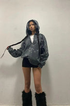 Star Print Zip Up Hoodie