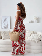 Dark Navy Printed Strapless Sleeveless Polyester Straight Summer One Piece Outfit
