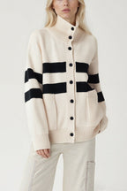 Color Block Stripe Turtleneck Loose Plus Size Knit Cardigan