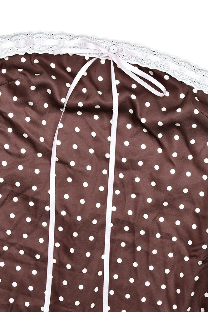 Polka Dot Strapless Lace Trim Bow Tie Satin Bodycon Maxi Dress