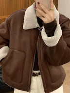 Vintage Suede Teddy Lined Lapel Neck Jacket