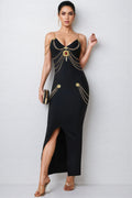 Riven Gold Chain Bandage Maxi Dress