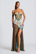 Print Lace Corset Bodice High Slit Maxi Dress