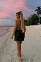 Satin Cowl Neck Spaghetti Strap Slip Mini Dress