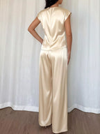 Satin Twist-Front Top and Wide-Leg Pants Set