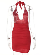 Birthday Bodycon Dresses Red Straps Neck Sexy Sleeveless Pencil Dress