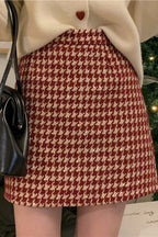 Red Plaid High Waist Skirt